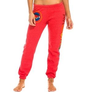 Red logo aviator nation sweatpants